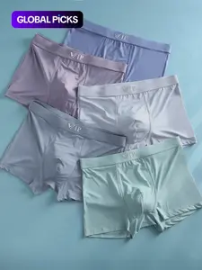 Men's "VIP" Letter Solid Breathable Boxer Briefs, Regular Fit Casual Panties, Fashion Comfortable Underwear Set, Summer Outfits 2024
