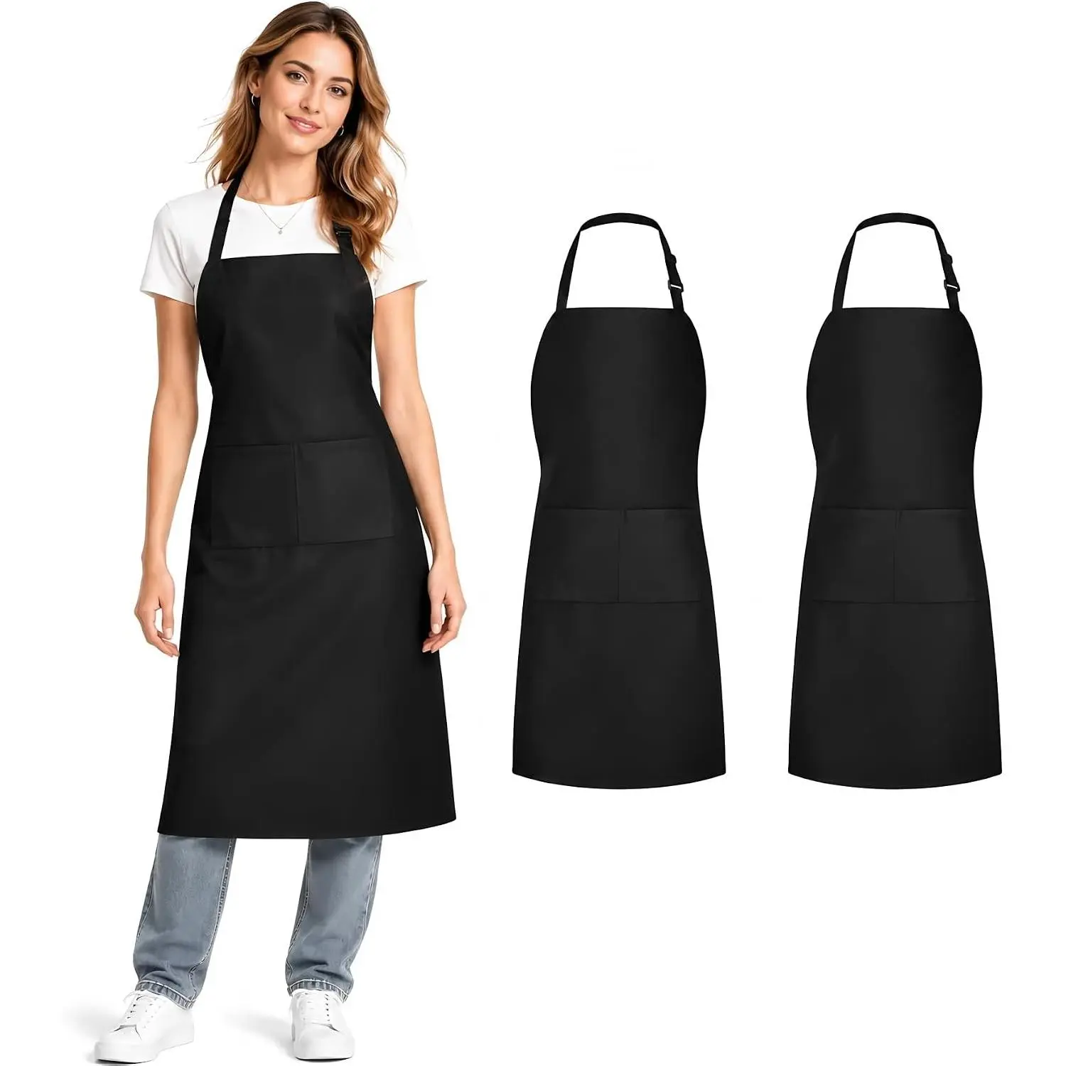 2/8/20 Pack Black Aprons for Cooking, Chef Aprons for Women Men with Pockets, Aprons Bulk Adjustable for BBQ