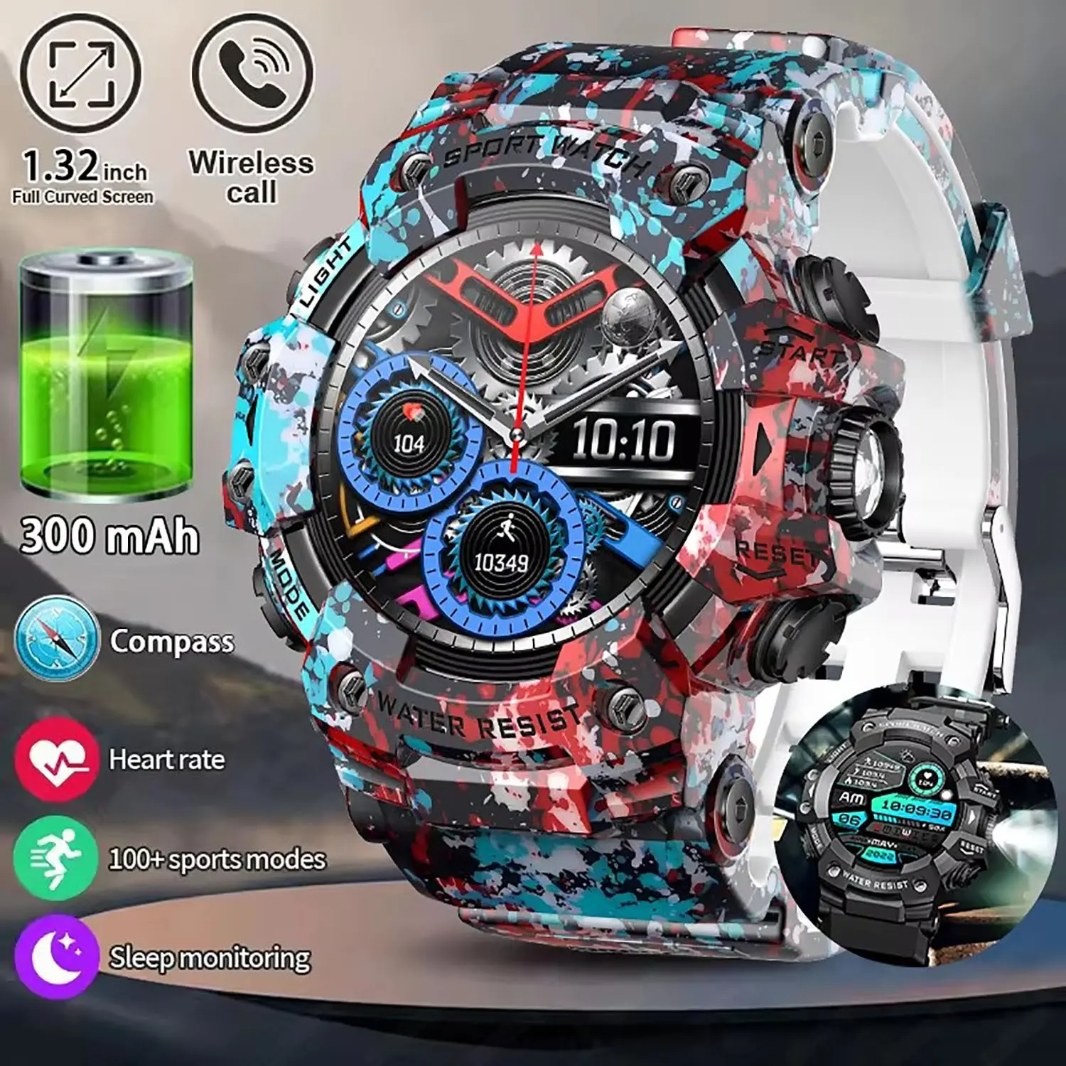 Military Grade Active Edge Sports Smart Watch Multifunctional Smart Watch Men Outdoor Fitness Compass Heart Rate Bluetooth Call IP68 Waterproof Smartwatch Rugged Outdoor Smartwatch
