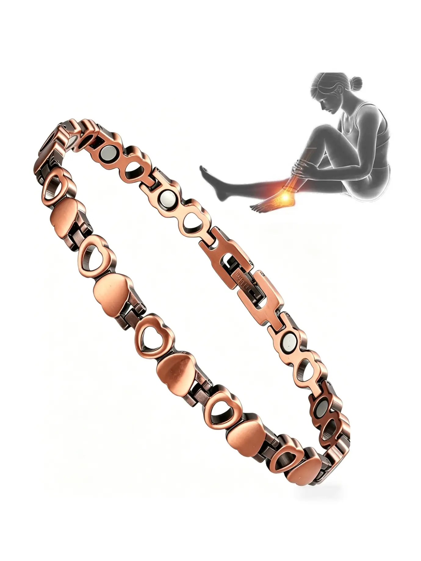 Vintage 99.99% Pure Copper Heart Clasp Bracelet, Minimalist Metal Accessory, Bracelets Accessories, Bracelet Jewelry, Unisex, Perfect for Graduation, Mother's Day, Father's Day Gifts