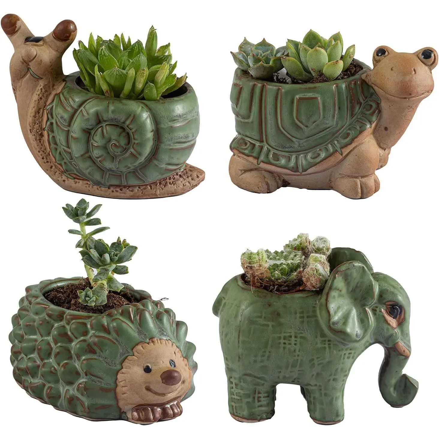 Small Succulent Pots with Drainage, Indoor/Outdoor Ceramic  Planter, Cute Cactus/Bonsai Small Flower Pots for  Decor and Office Desk Decoration, A Set of 4 count is Suitable as A