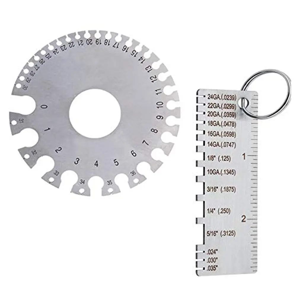 2 Pack Stainless Steel Welding Gauge, Metal Welding Gage Plated Size Inspection Tool, Wire Sizes Thickness Gauge + Round -Sided Wire  Sheet Gage Standard Thickness Metal Gauge