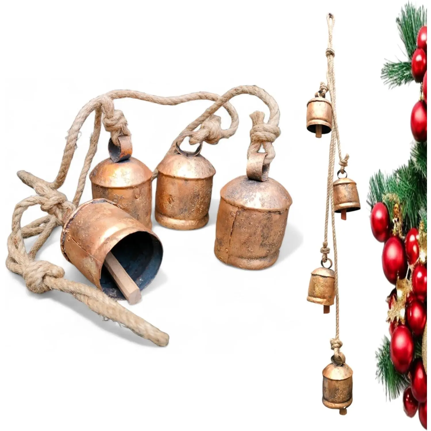 Christmas Decorations Indoor Christmas Garland Home Decor of Brass Bells Door Chime Cow Bell Harmony Rustic Vintage Wall Hanging Decor Wreath Outdoor Door Bell