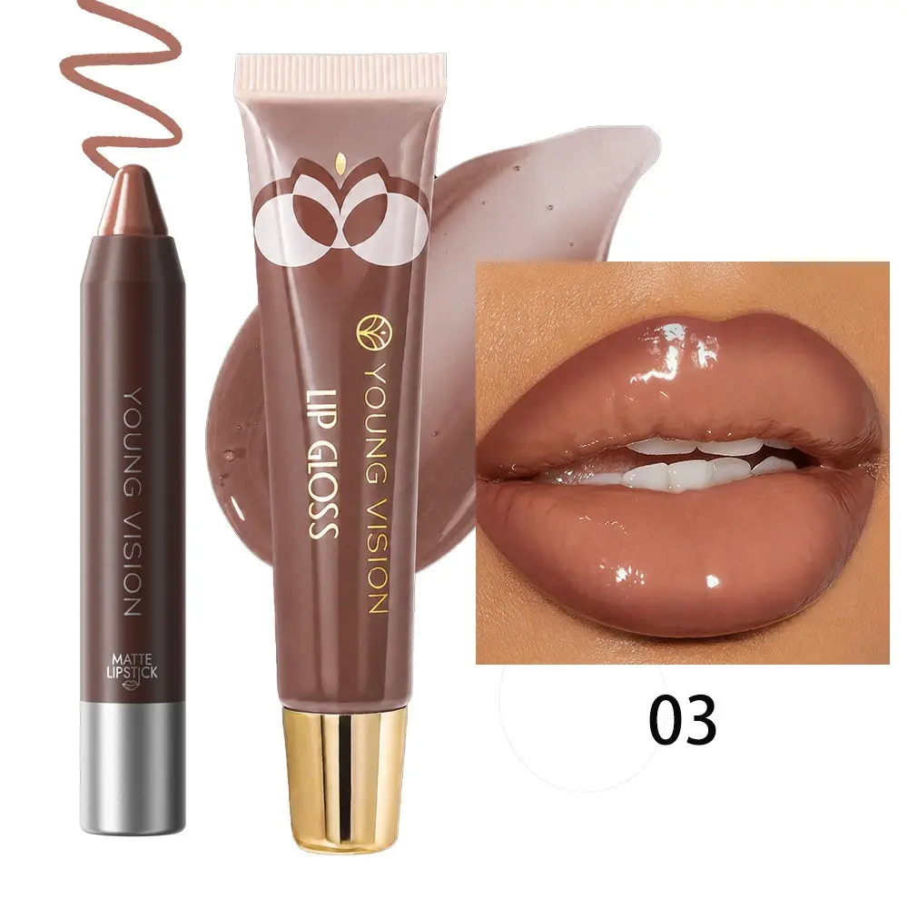 YOUNG VISION Lip Liner & LipGloss Set - Matte LipLiner Pencil + Shiny Lip Plump Gloss, 2Pcs Lip Makeup Kit
