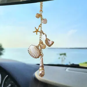 Seashell & Starfish Hanging Charm, Boho Beach Style Rear View Mirror Ornament