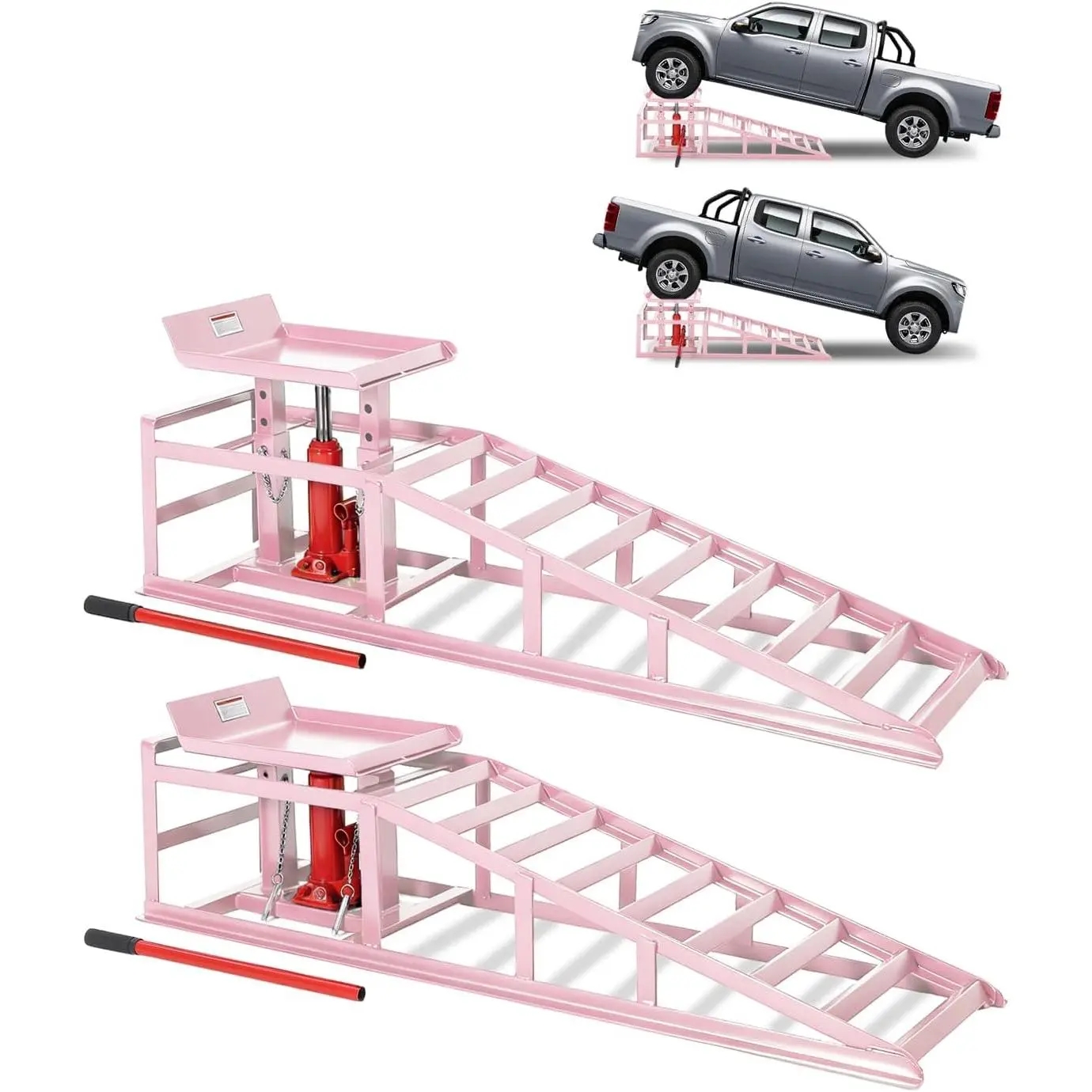 2 Pack Hydraulic Car Ramps for Oil Changes, 5 t 11050 LBS Heavy Duty Steel Car Lift Ramp - Low Profile, High Lift 9.4 in-13.34 in, Safety Garage Ramps for Trucks & Vehicles, Pink