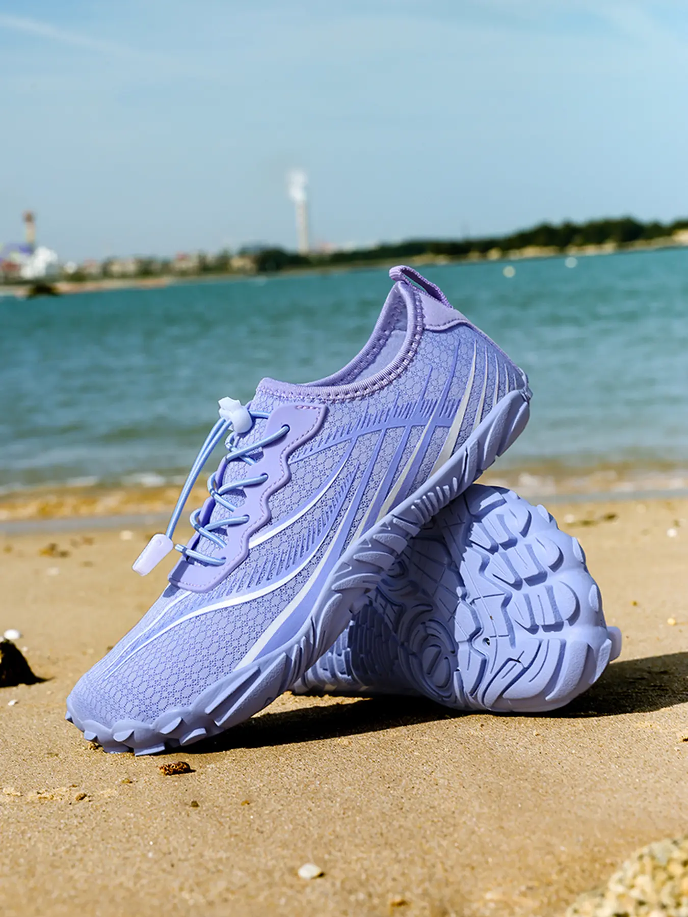 Men Women Quick Dry Water Shoes, Water Sports Shoes, Non Slip Barefoot Beach Swim Shoes, Adjustable Drawstring Aqua Socks for Surfing Yoga Hiking River Walking