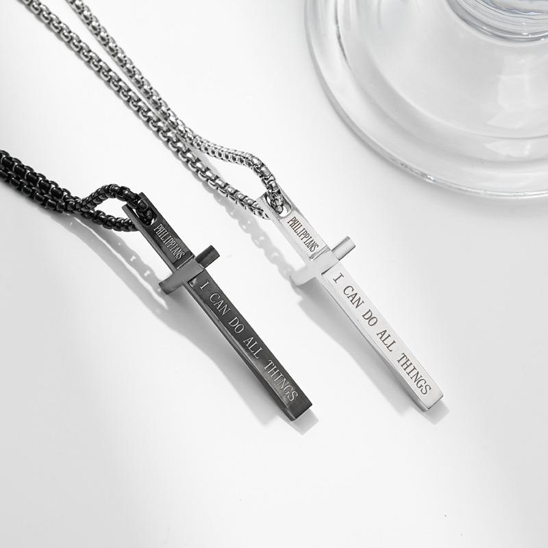 Cross Necklace for Men , Mens Necklace Waterproof Cross Pendant, Silver Chain Confirmation Gift for Him, Christian Catholic, Philippians 4:13 Christian Cross Stainless Steel Necklaces for Men I Can Do All Things