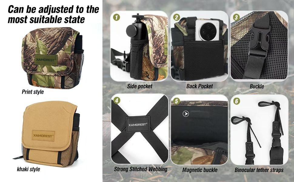 Universal Binocular Case, Binocular Harness for Hunting Case with Adjustable Shoulder Straps, 2 Mesh Pockets, Yellow Camera Protection