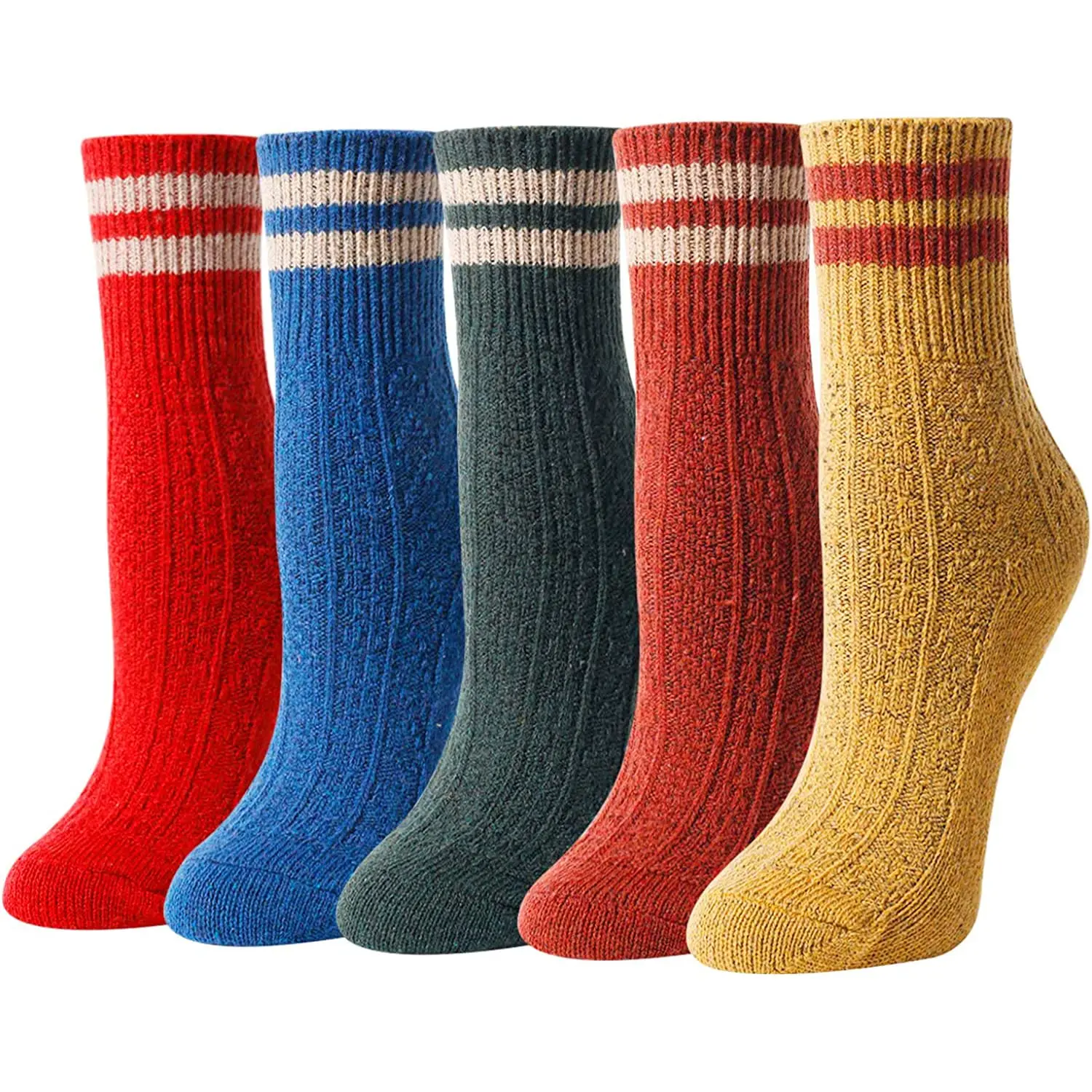 Zmart Women Colorful Wool Retro Vintage Striped Crew Socks Women Warm Winter Boot Socks Ladies Woolen Socks