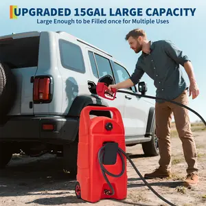 15 Gallon Portable Gas Caddy with Wheels & 10 ft Siphon Pump, Heavy-Duty HDPE Fuel Tank Container, Leak-Proof Gasoline Storage for Car, ATV, Boat, Tractor, Generator