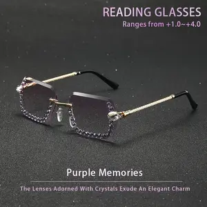 Luxurious Fashion Rhinestone Reading Glasses, Rainbow Lens, Lens, Elegant Diamond Accents, +1.0x to +4.0x Prescription
