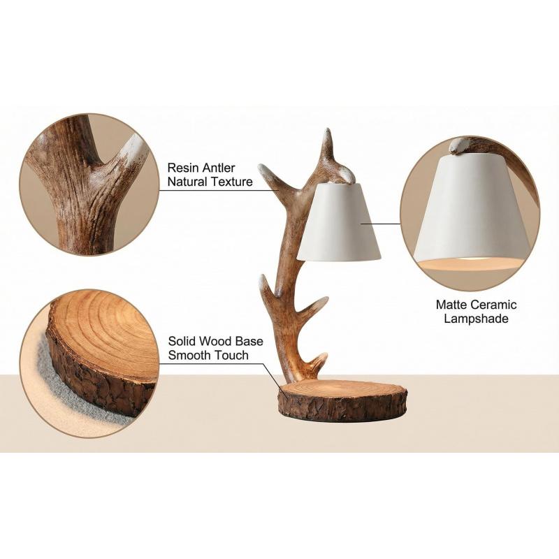 Minimalist Antler Wax Melt Warmer Lamp Solid Wood Resin Low Temp Safe Home Decor Aromatherapy for Bedroom Living Room Bathroom Gift Set