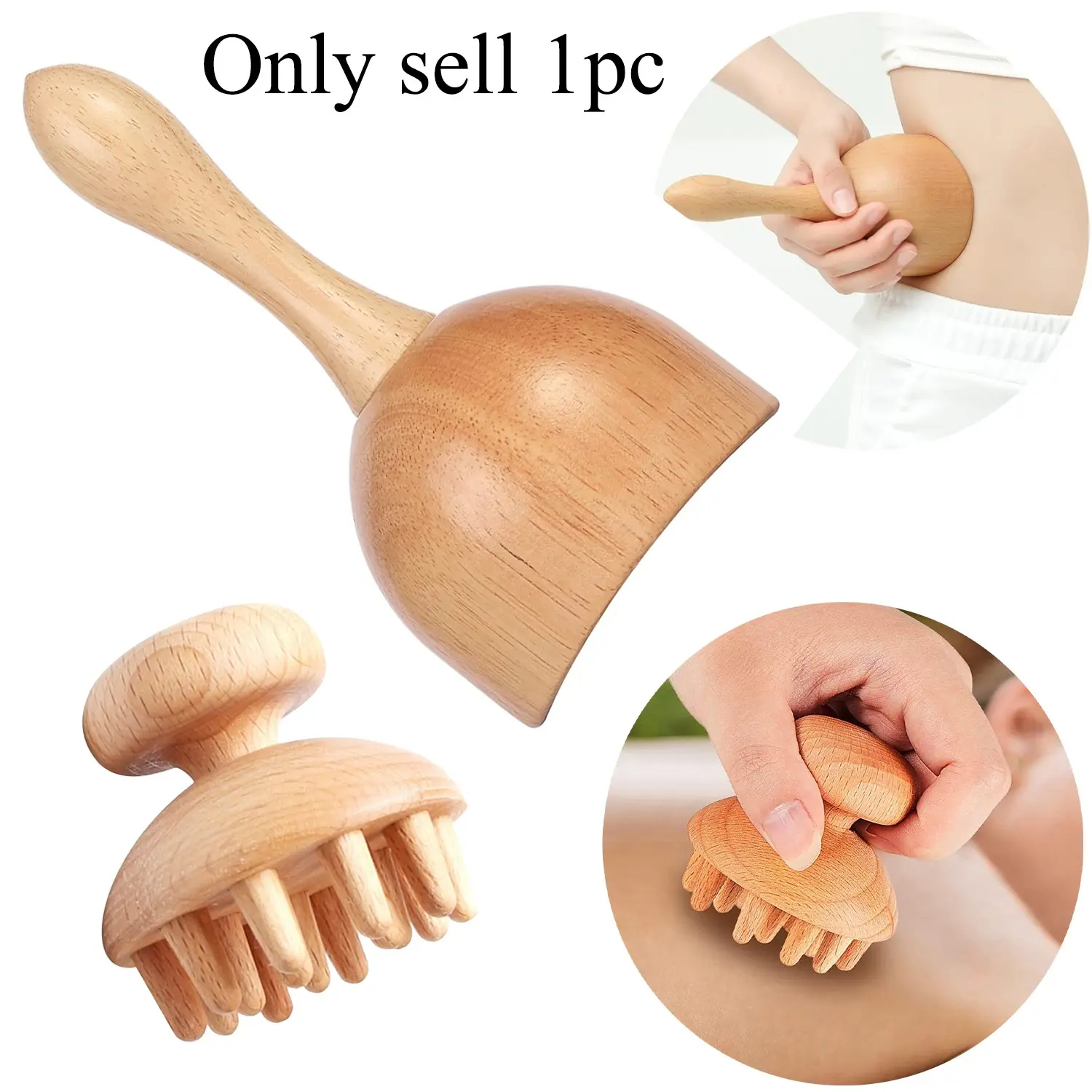 Handhleld Wooden Massage Cup Wood Therapy Massage Tool Body Sculpting Tools，Wood Mushroom Scalp and Thigh Massager Tool Relaxation Aid Body Care
