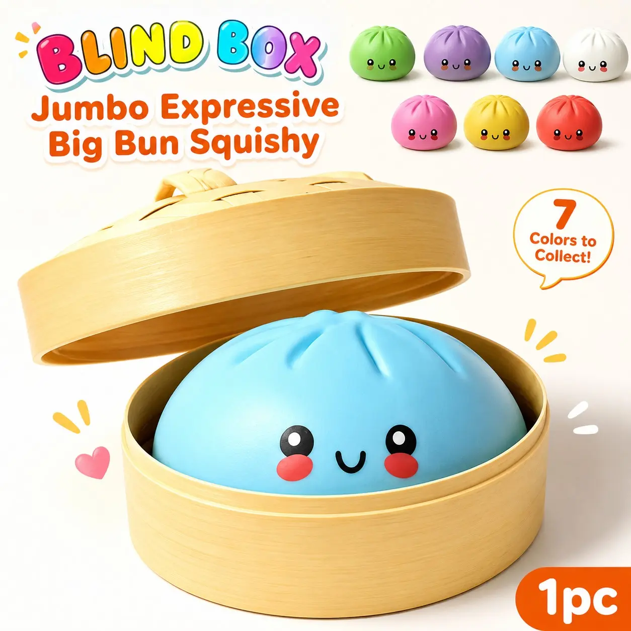 10.6 Inch Jumbo Expressive Dumpling Squishy Blind Box, Large Soft TPR Slow Rising Bun Fidget Toy, Random Unique Design Per Pack, Fun Unboxing Mystery Toy, Stress Relief Squeeze Ornament for Teens & Adults
