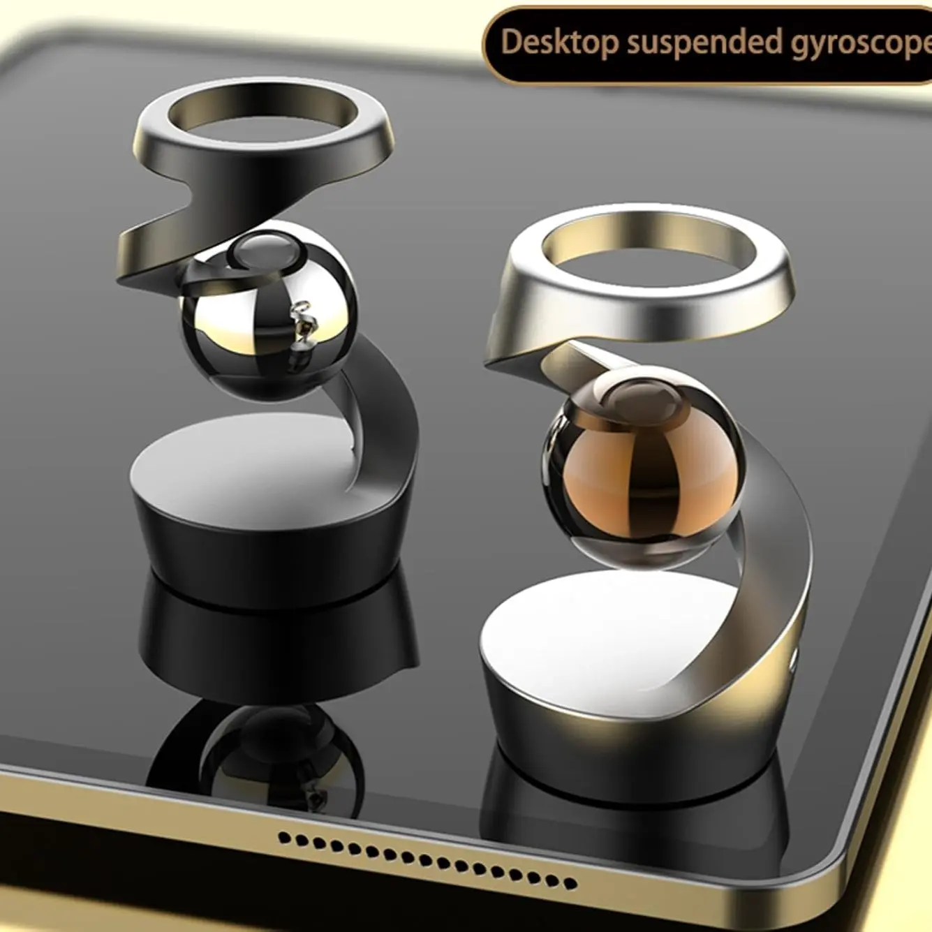 Kinetic Spinning Desk Toy, Floating Gyroscope, Stress Relief Gadget, Quiet Adult Fidget Toys Autism, ADHD and Anxiety, Optical Illusion Decor, Stocking Stuffers, Party Fillers and Office Gifts