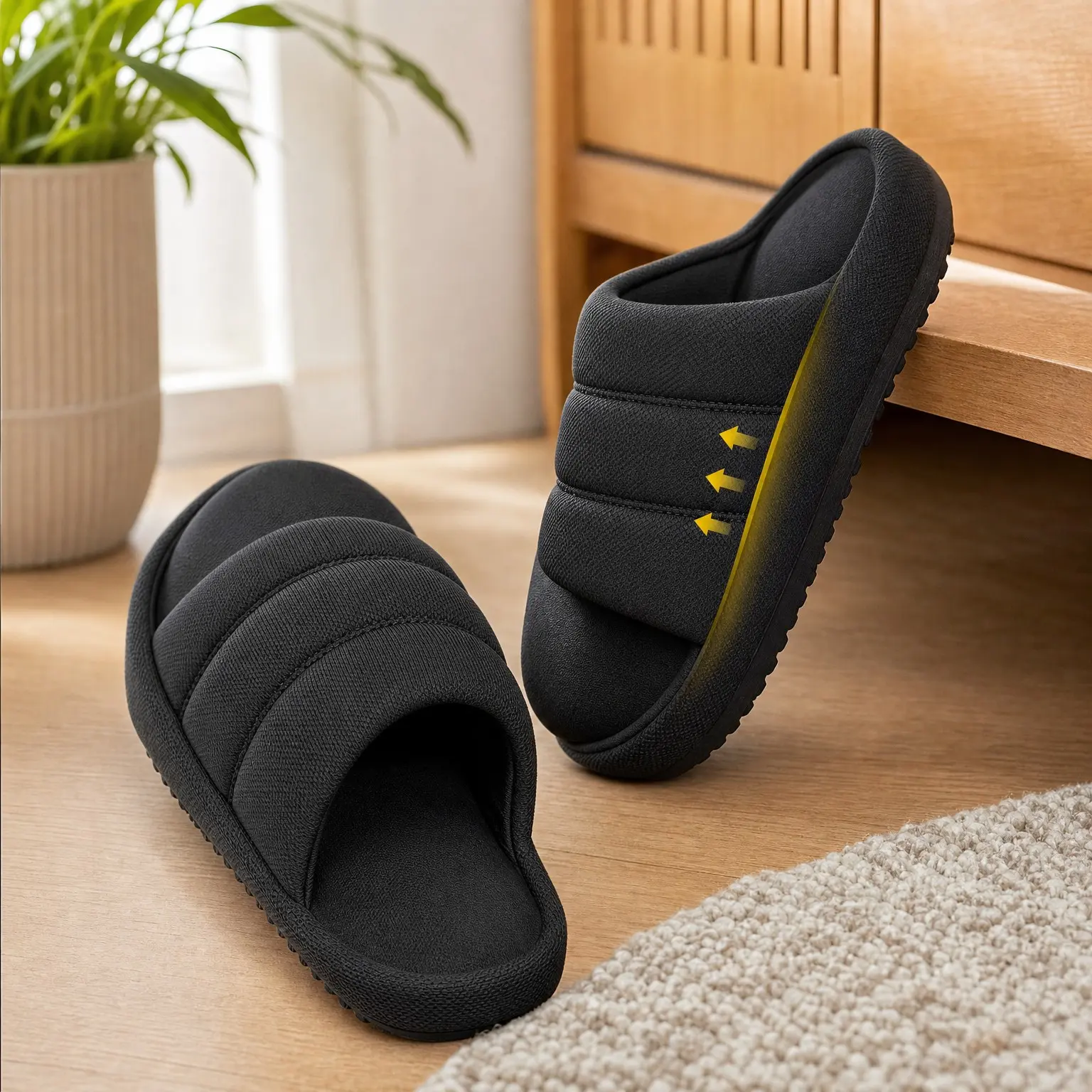 Men's Breathable Open Toe Slippers with Corn Knit Upper, Memory Foam Cushioning, Non-Slip Sole, Slip-On, Supportive Indoor House Shoes, GiftGift