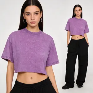 Women's Fashionable Short-sleeved Shirt Summer New Style Flapper Short Top Sleeveless T-shirt Loose Large Sized Washed Short Sleeved Top