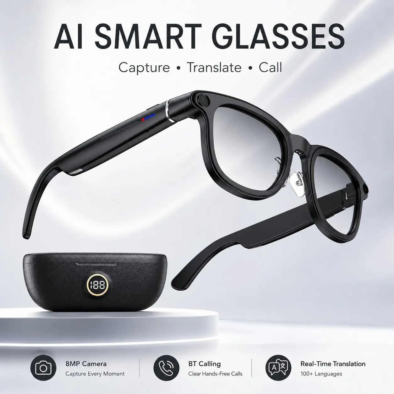 2026 New G2-Ai Smart Camera Glasses, Multifunctional Smart Glasses, 6-Axis Stabilization, Ai Photo Recognition, Real-Time Translation, Enc Noise Reduction, Stylish Travel Accessory