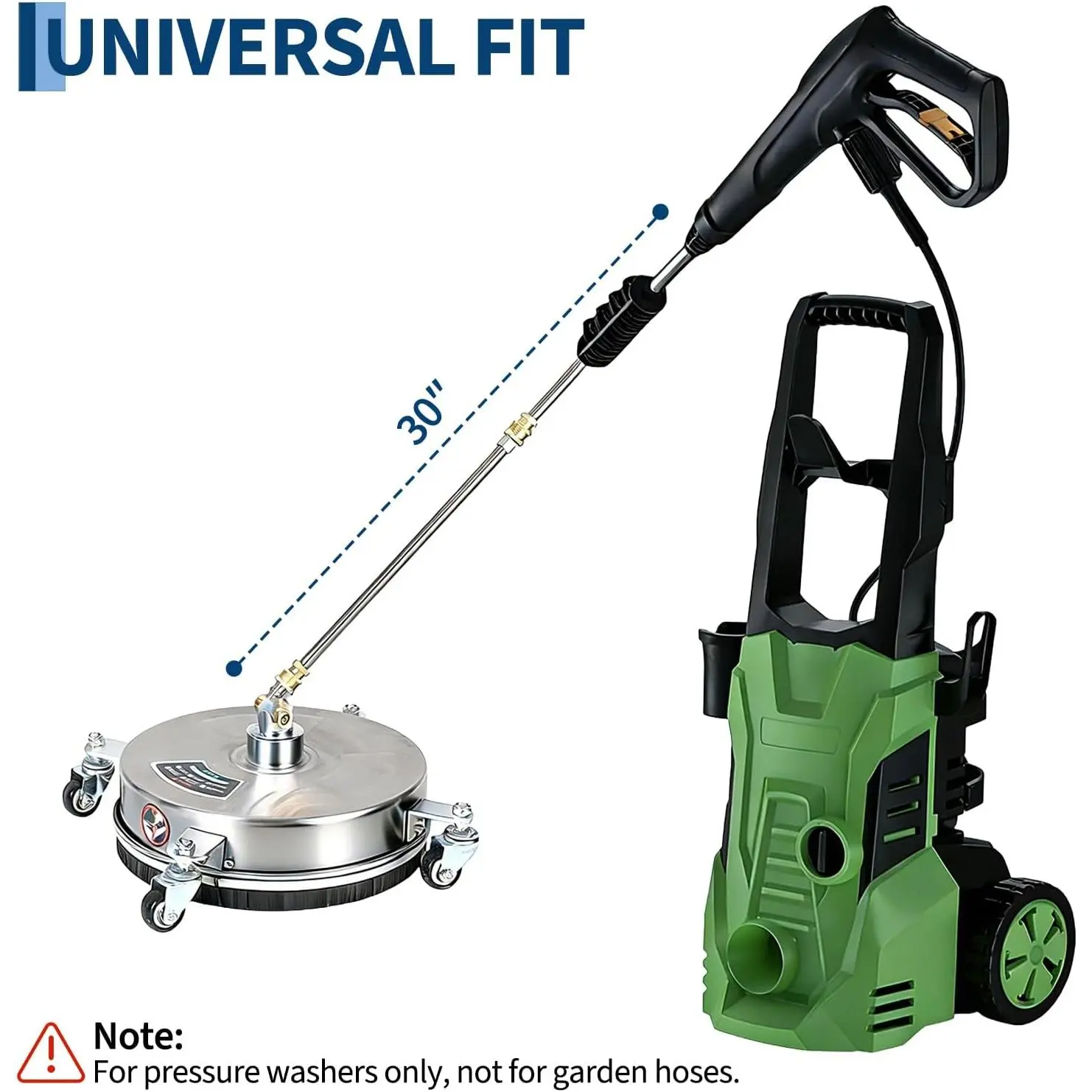 16.5" Stainless Steel Pressure Washer Surface Cleaner with 4 Wheels, for Patios, Sidewalks, Decks, Driveways