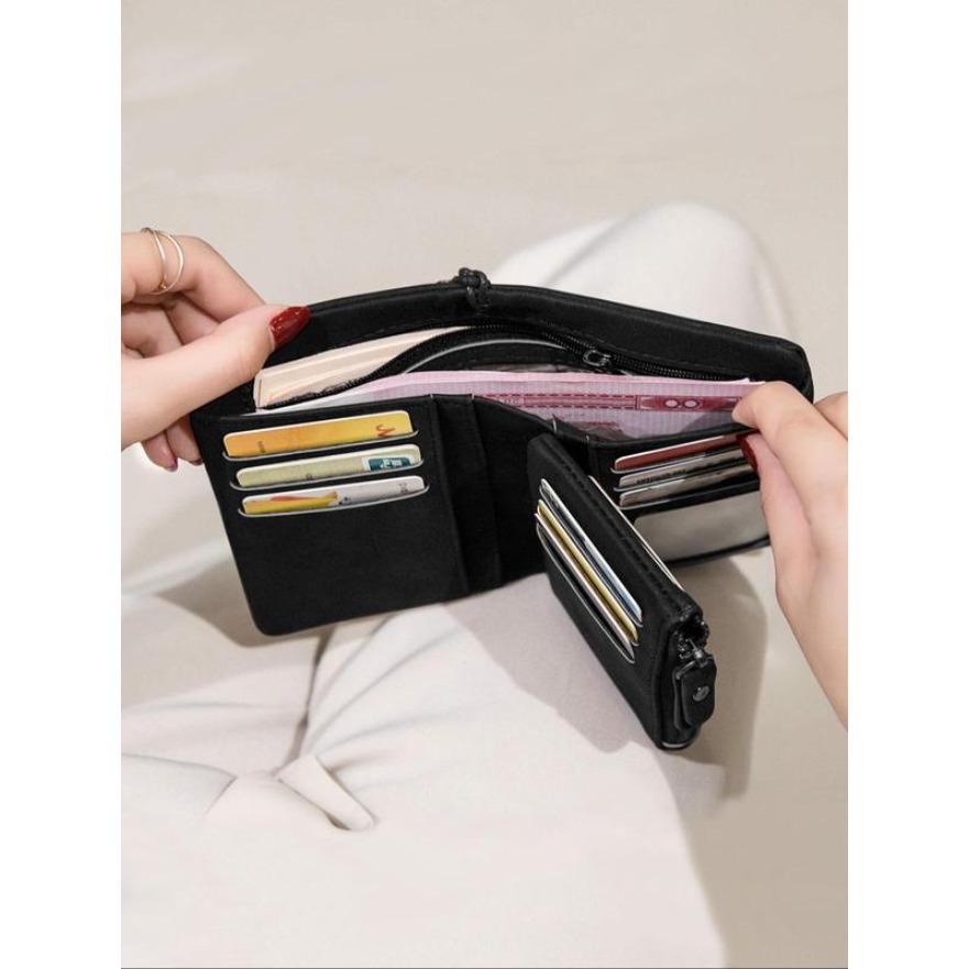 Women's Elegant Minimalist Short Wallet with Wristlet, Casual Versatile Zipper Card Holder, Trendy Daily Clutch Purse