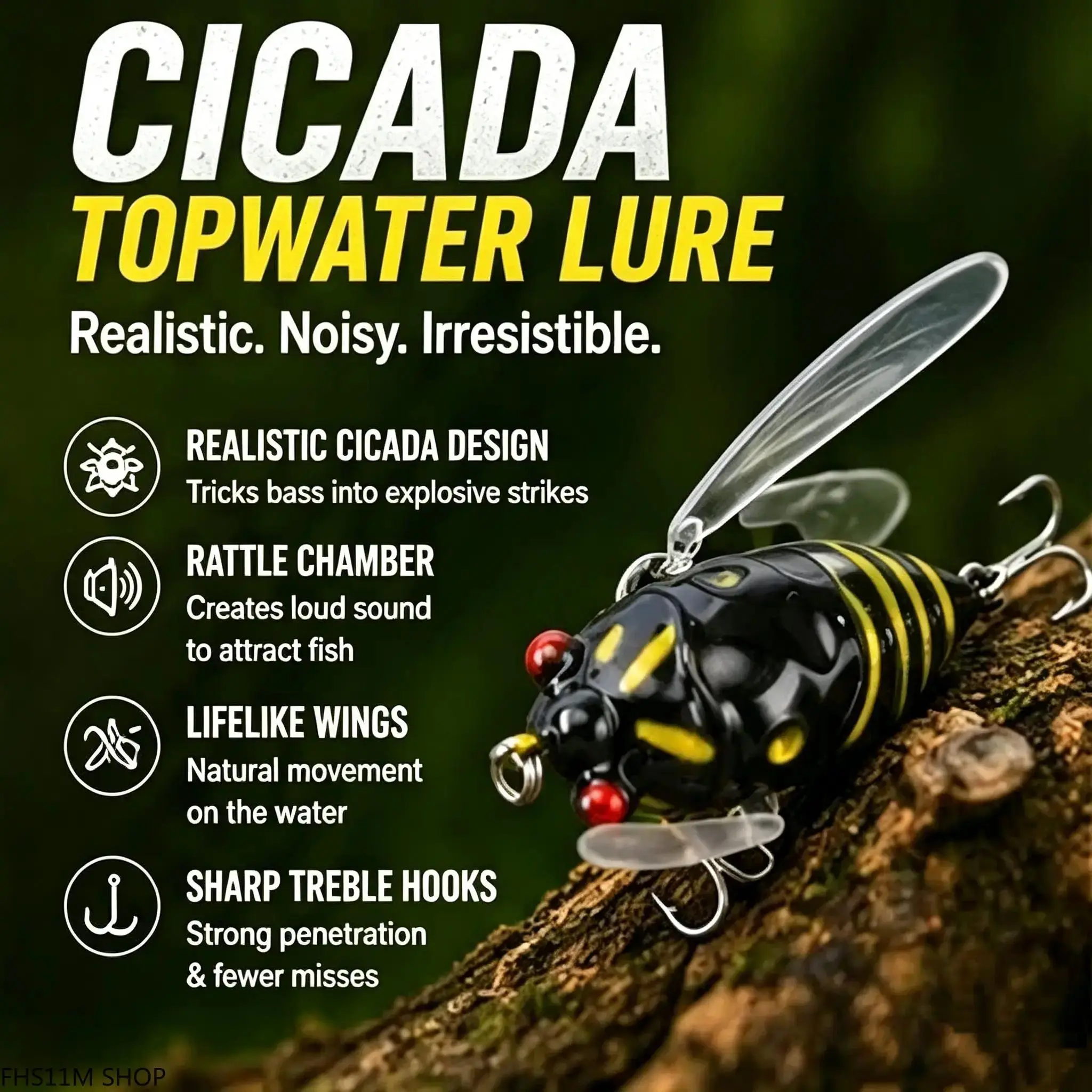 5PCS Lifelike Cicada Topwater Lure Realistic Splashing Action Floating Freshwater Angling FishingTok CatchAndCook Summer Essentials Unisex Premium Hard Bait, Hard Plastic, 1.89 In, Anti-Oxidation, Double Hooks, Bass Fishing Lures, Lures