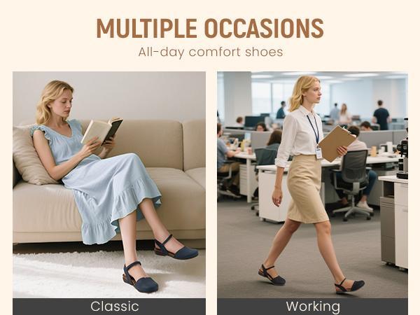 Athlefit Women's Closed Toe Sandals Comfort Cork Footbed Arch Support Flat Sandals Footwear Walking Shoes Black Summer