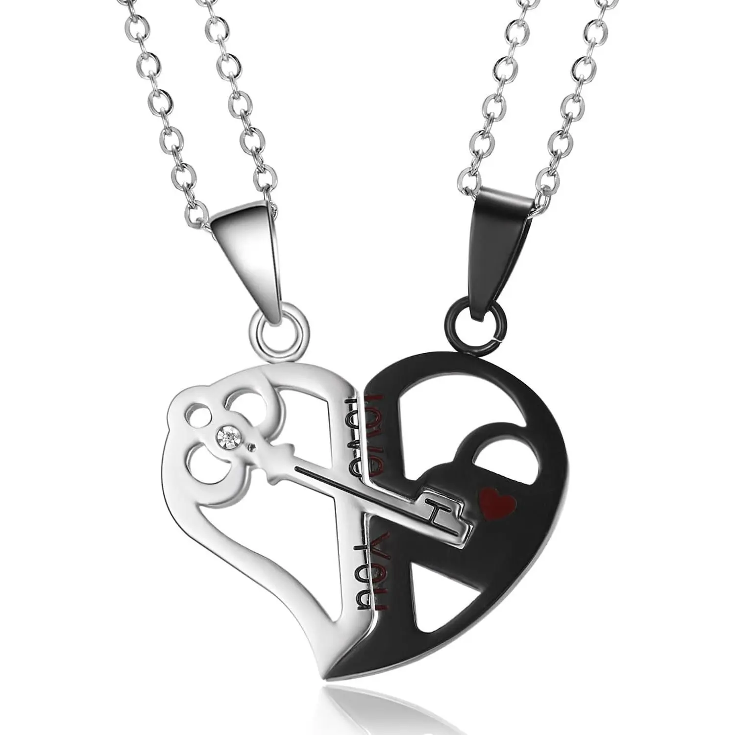 Couples Necklaces Key Lock Matching Necklace Pendant for Women Men I Love You Necklaces Stainless Steel Puzzle Heart Necklace Valentine's Day   2 count/set