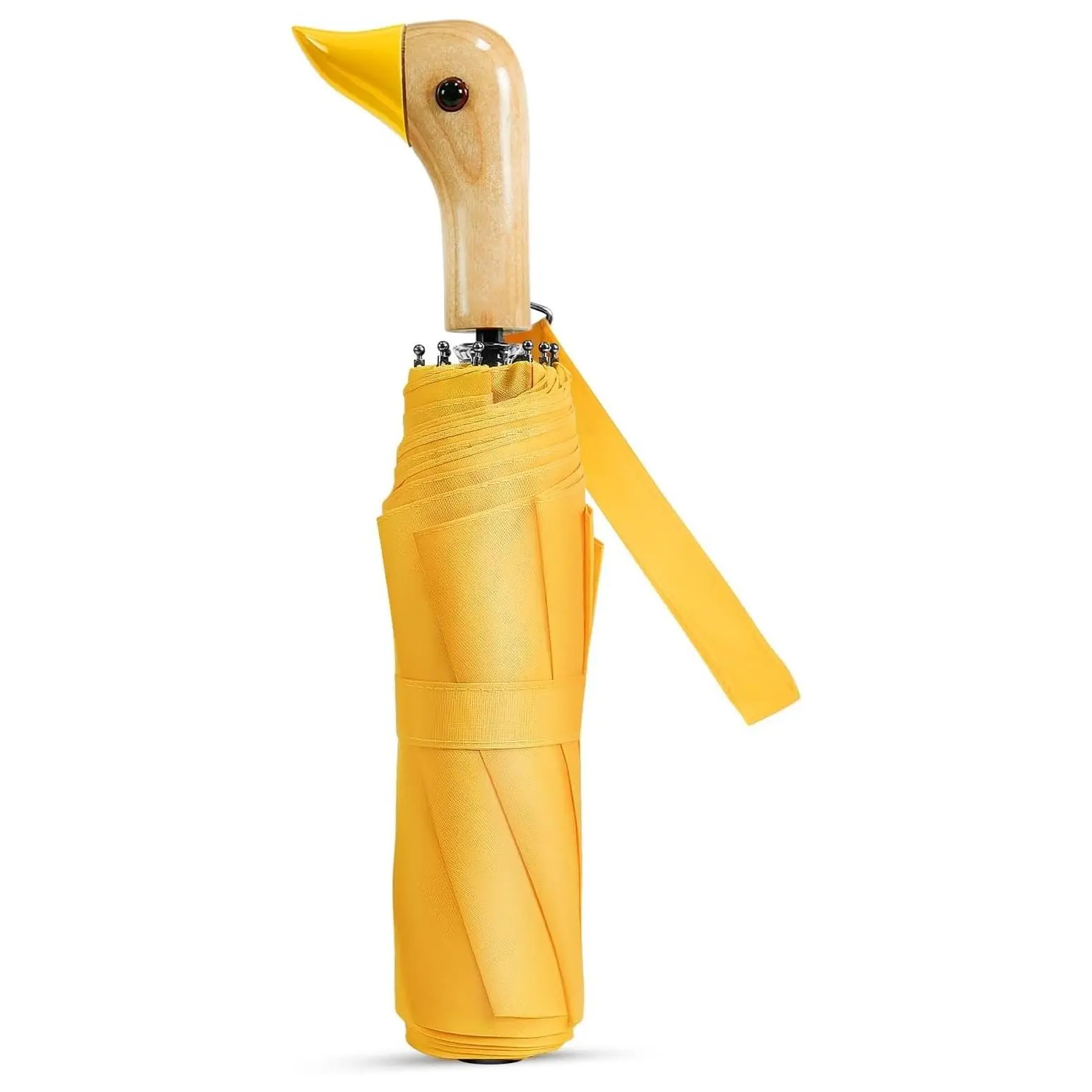 Cute Duck Handle Compact Folding Travel Rain Umbrella for Kids, Women, and AdultsGift