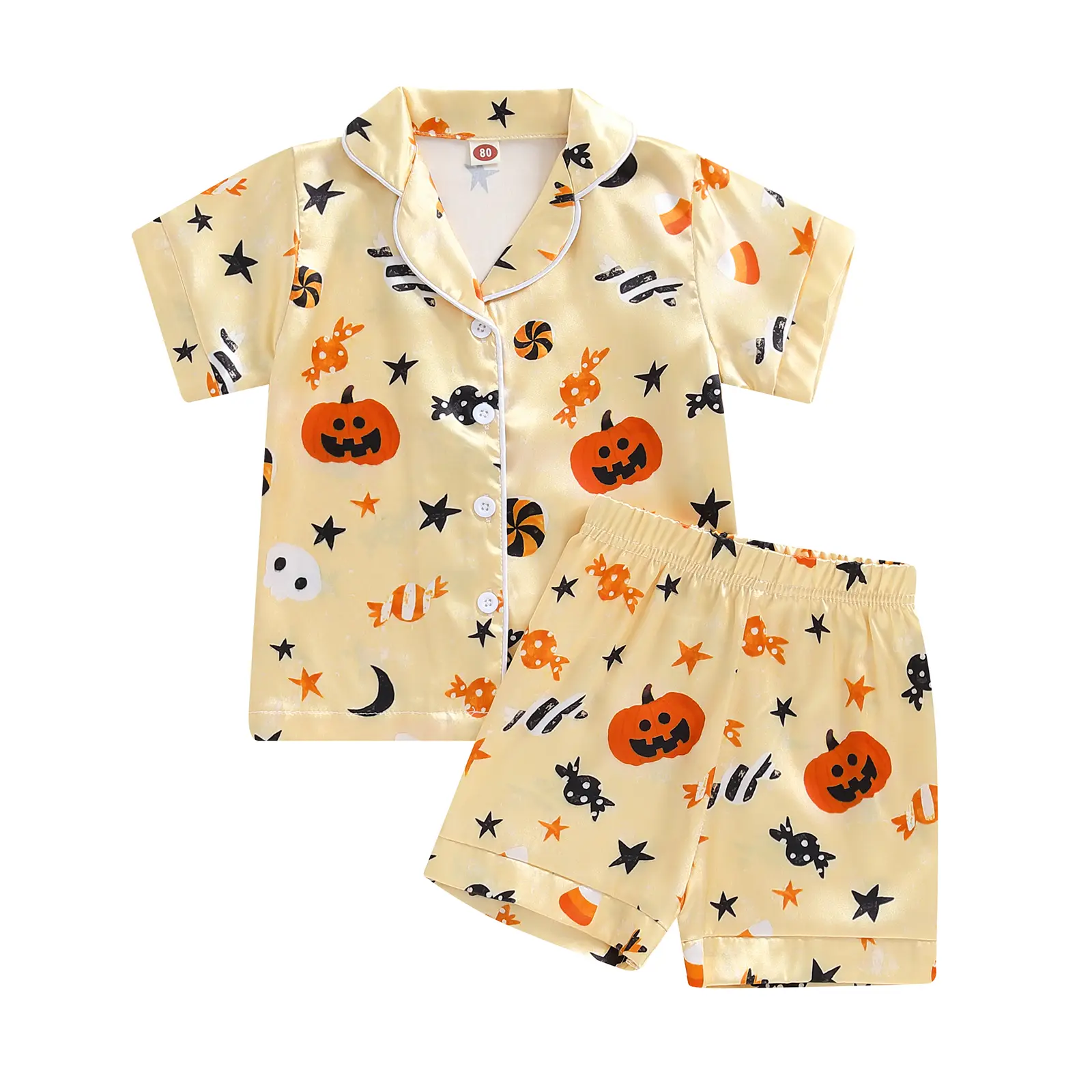 REDWOON Toddlers Halloween Pajamas Baby Kids Boy Pumpkin Pajama Set Ghost Pjs Jammies Short Sleeve Button Down Lounge Sleepwear