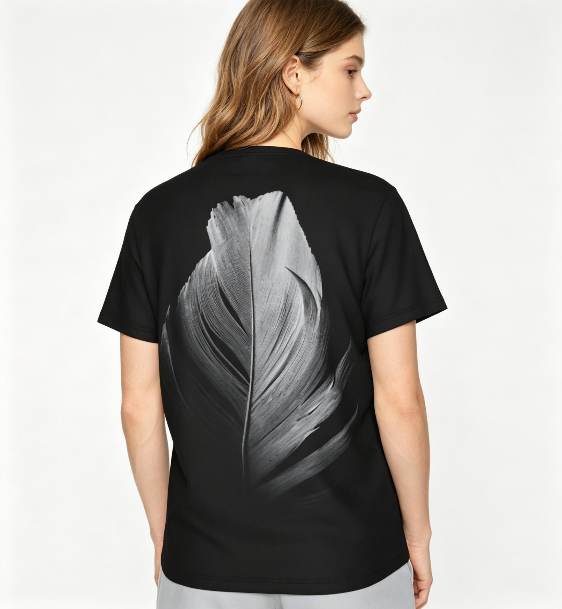 Black and white feather pattern summer all-over print short-sleeve 3D printed T-shirt, unisex outdoor comfortable top, party clothing, couple pattern, gift for friends