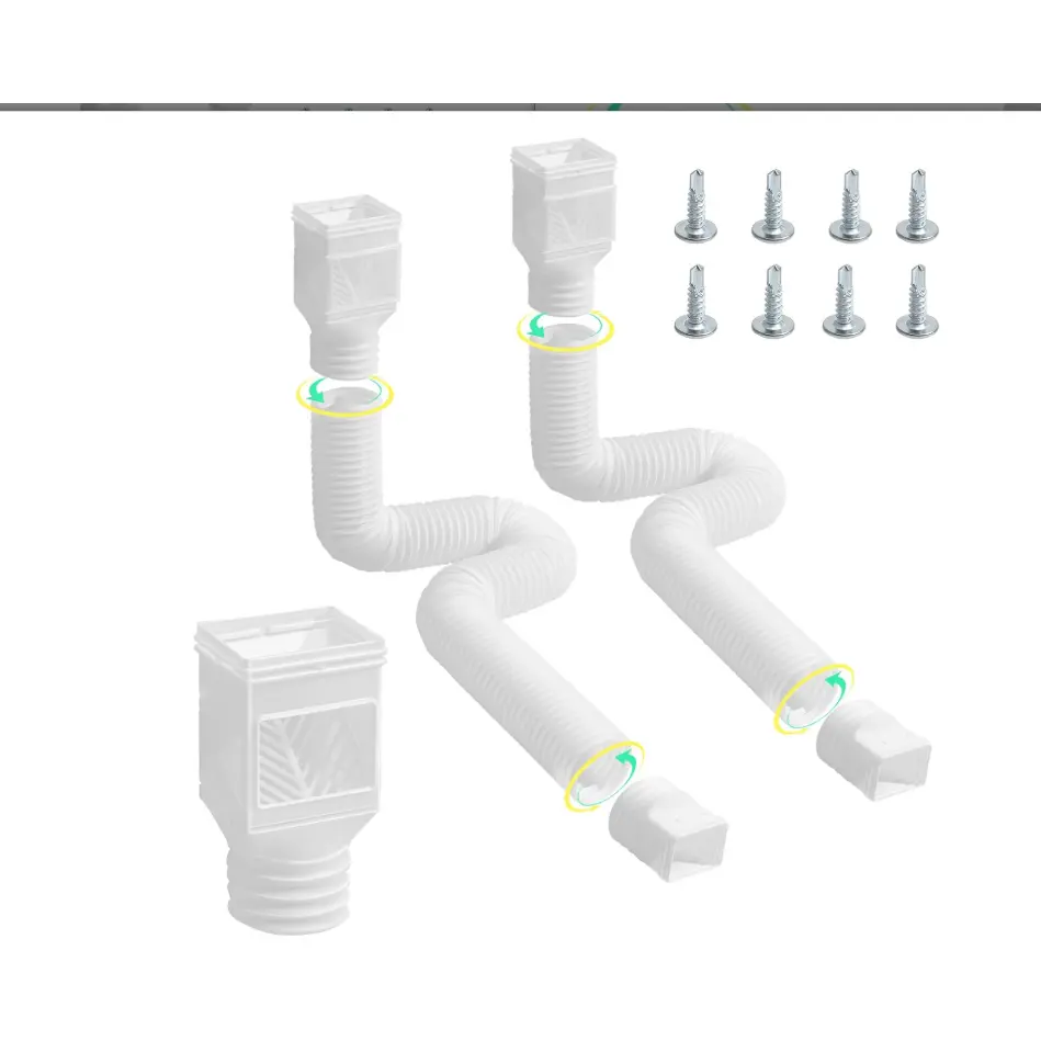 Flexible Downspout Extension Drain Pipe, 22-63 in Adjustable Corrugated Gutter Diverter w/ Adapters, Fits 2x3 & 3x4 Downspouts, 4-Pack - Color: Black/White