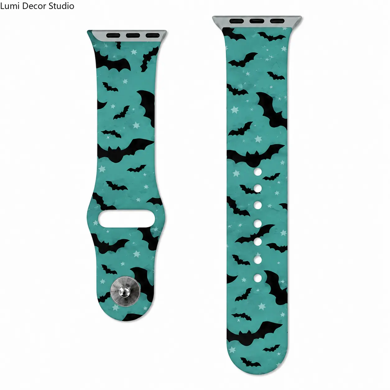 Teal Bat Silicone Watch Band - Halloween Star Print Adjustable Replacement Strap for Smartwatches, Daily Wear and Party Outfits