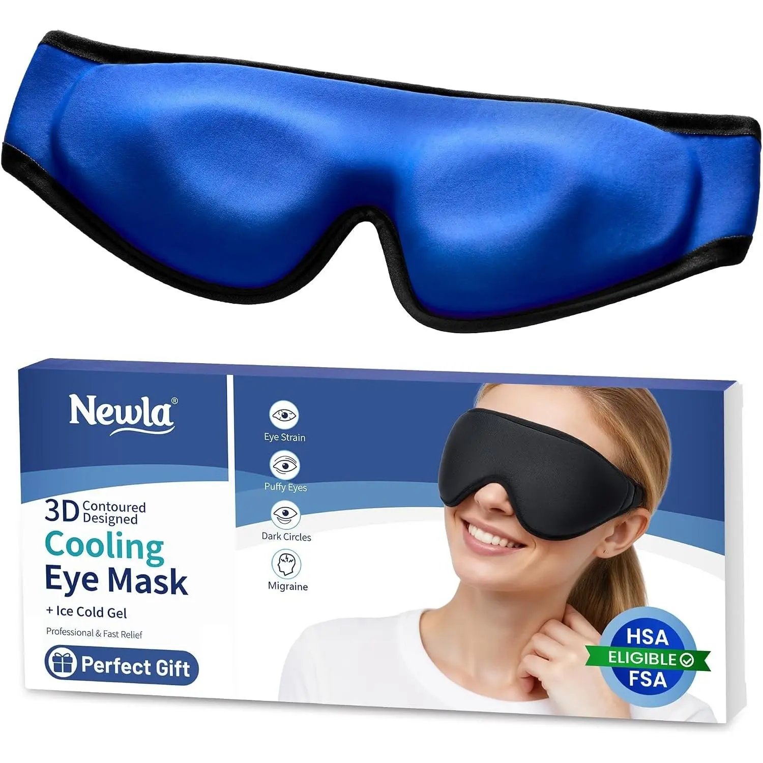 Cooling Gel Eye Mask for Puffy Eyes, Larger Full-Eye Cold Compress for Swelling, Ice-Cold Gel Therapy, Forehead & Upper Cheek Cooling Relief, Reusable Ice Pack for Eyes, FSA Eligible HSA, Black