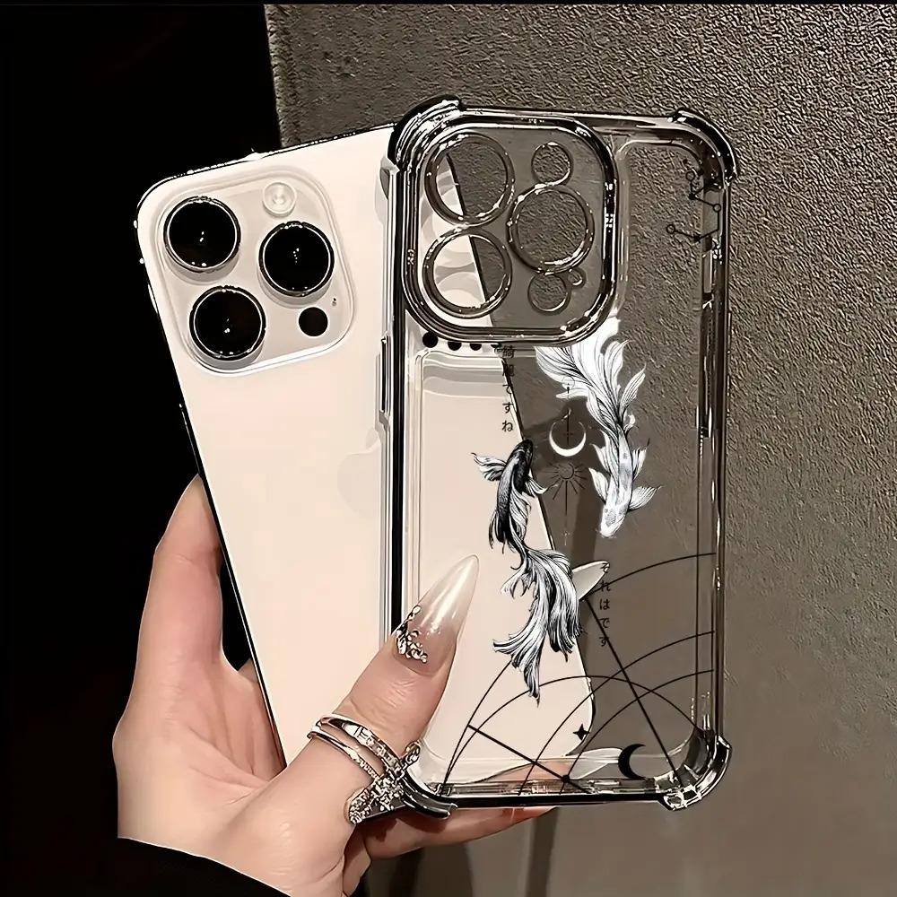 For iphone.Simple Art Yin Yang Koi Phone Case Compatible with iPhone 16, 15, 14, 13, 12, 11 Pro Max, X, XR, XS Max, 8, 7 Plus - Shockproof Transparent Soft Back Cover