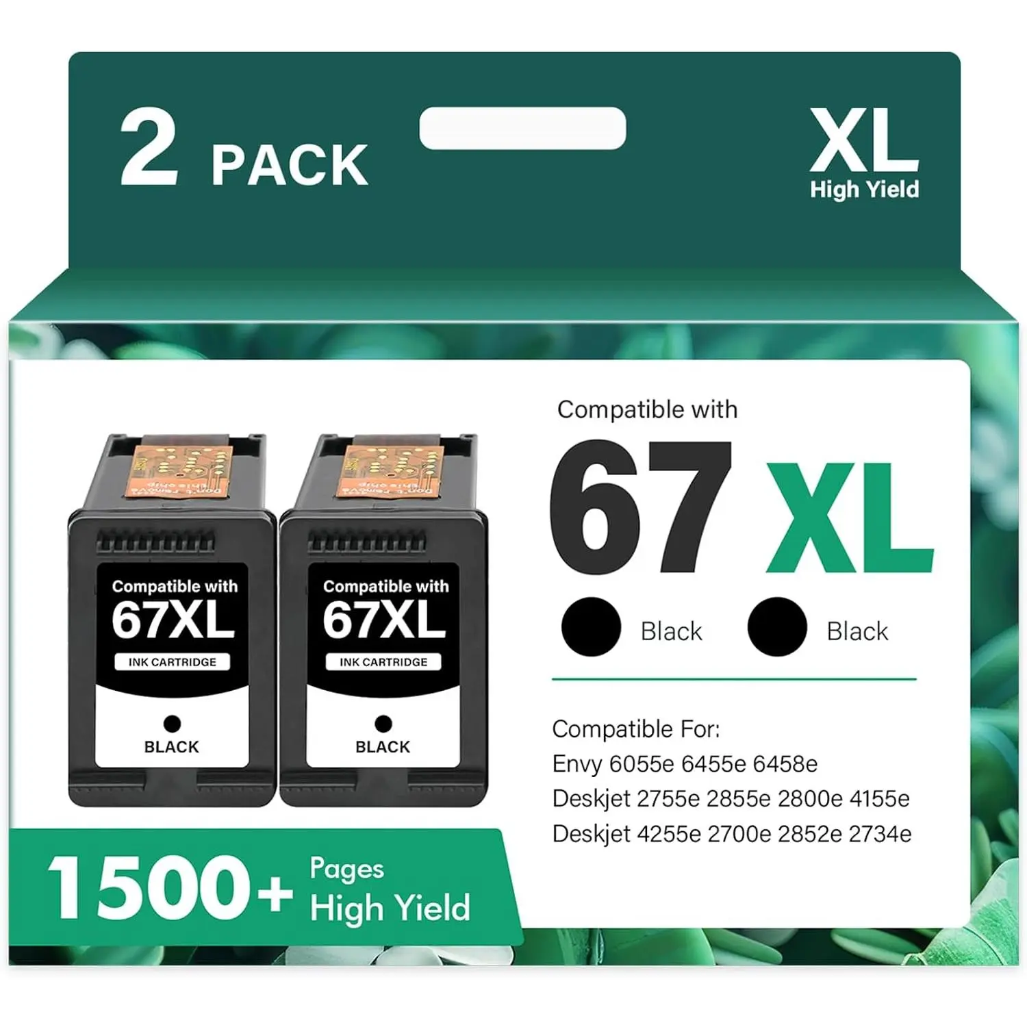 67XL 67 XL 6055e 2800e Black Ink Cartridges for HP67XL Compatible for  2700 2800 6000 Series Printers DeskJet 2755e 2855e 4155e 4255e Envy 6400 6455e 6458e (2-Pack)