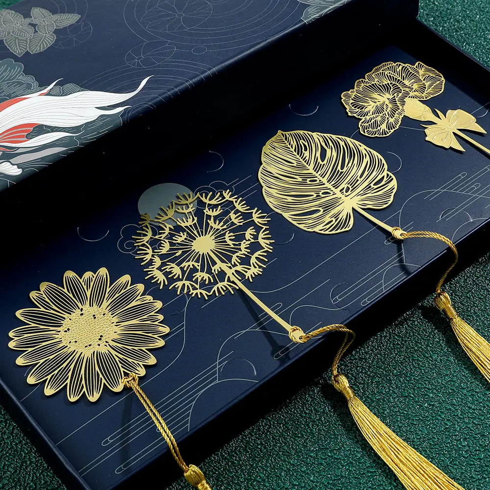 (Back To Shcool)4PCS-Vintage Hollow Metal Leaf Bookmarks, Delicate Four Seasons Plant Vein Page Markers, Elegant Antique Literary Reading Accessories for Book Lovers, Student Study Supplies & Artistic Holiday Gifts