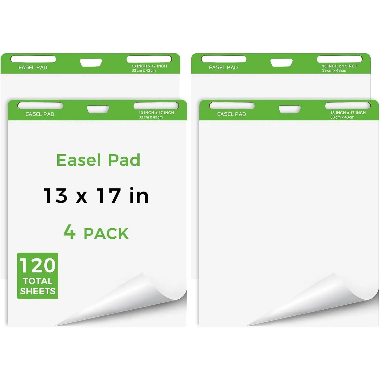 Mini Easel Pads - 13x17 In Standard Size, 4 Pack Non-Stick Flip Chart Paper (30 Sheets/Pad) for Training Use, Fits Easels, White