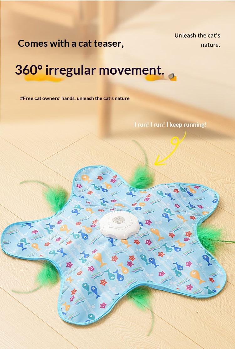 Interactive Underwater Themed Automatic Cat Toy, Hide-and-Seek Electronic Moving Feather Teaser for Indoor Cats, Self-Playing Kitten Enrichment Exercise Toy