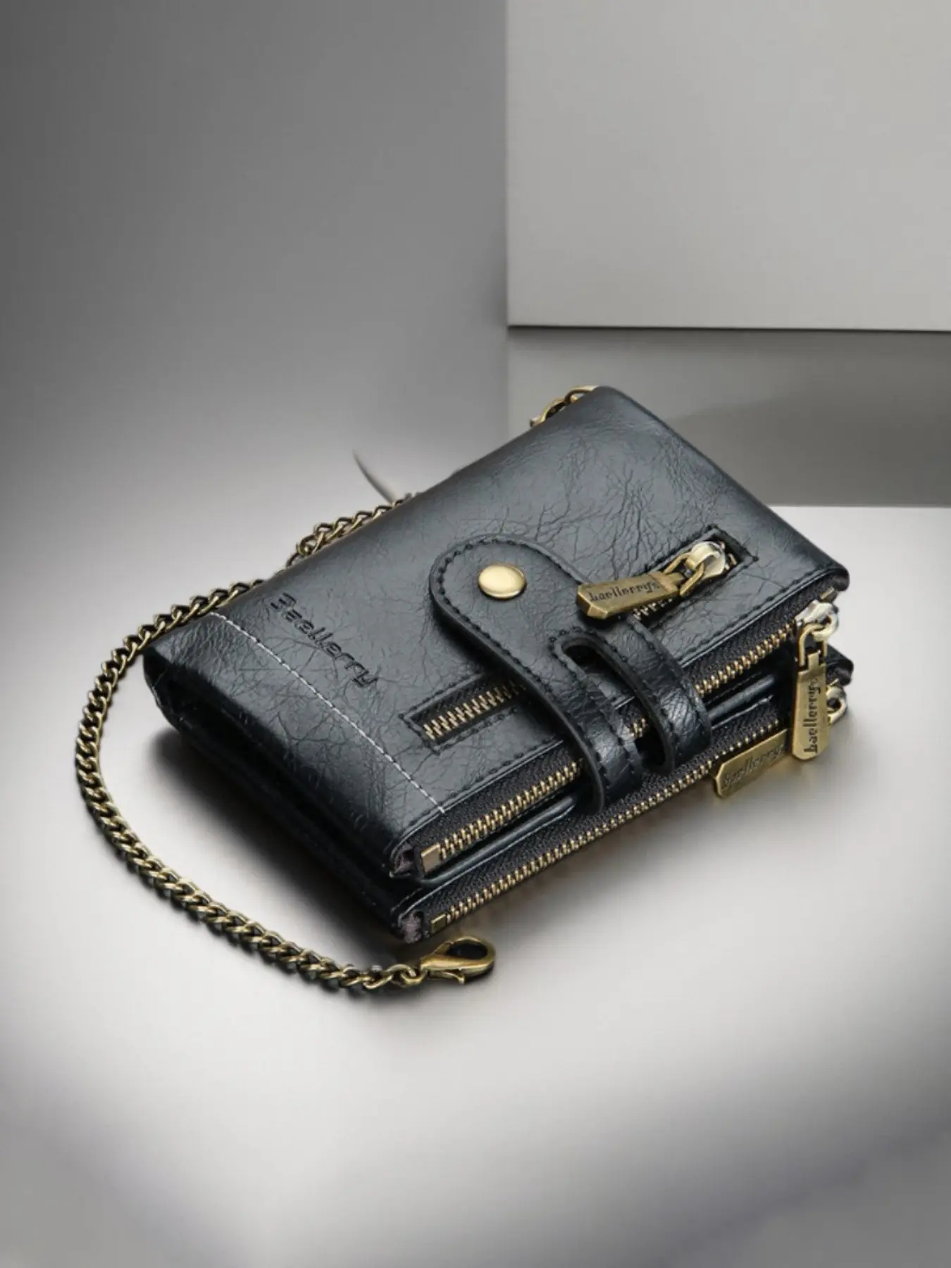 Men's Vintage Vertical PU Leather Wallet with Chain, Multi-Card Slots, Portable Money Card Holder, Casual Daily Use, All Seasons