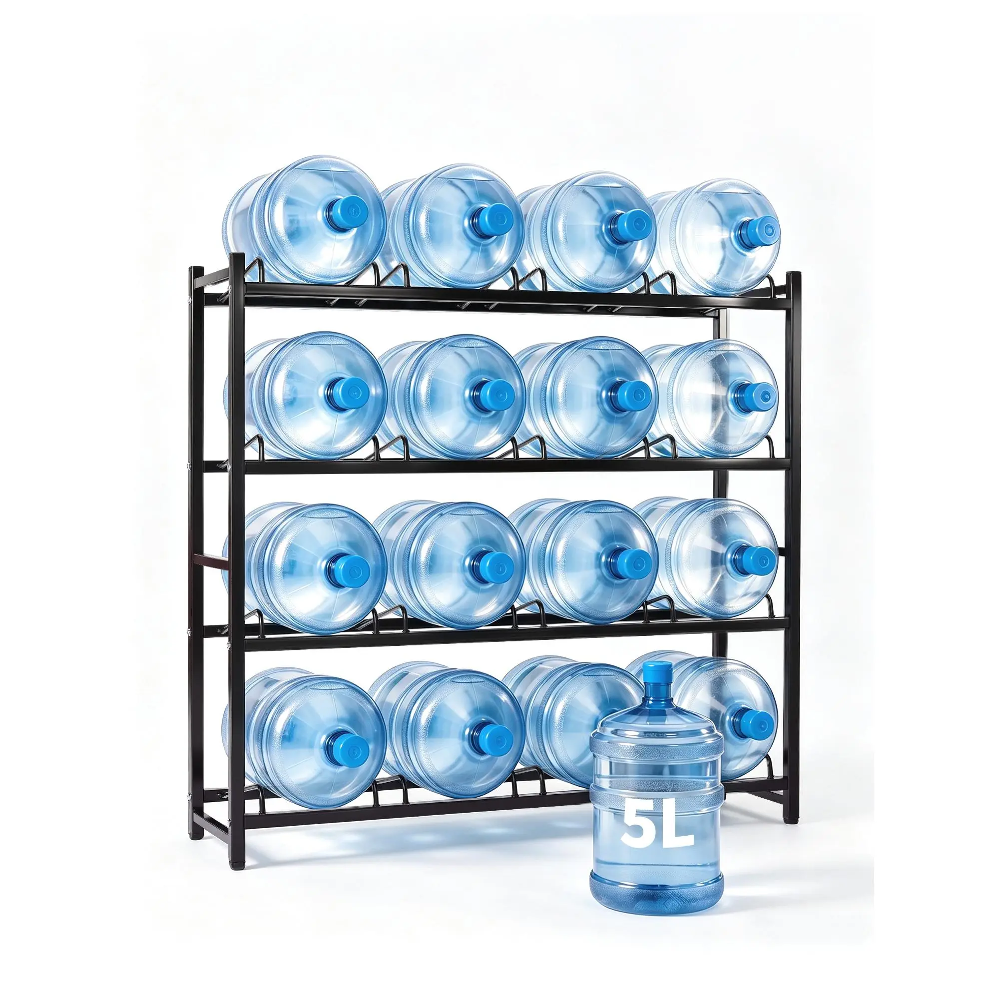 5 Gallon Water Bottle Holder for 16 Bottles, 4-Tier Heavy Duty Water Jug Rack, Space Saving Water Jug Stand for Office, Garage & Kitchen