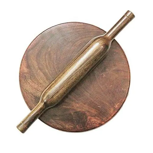 Circular Handy Wooden Chakla Belan Set - 10-in Roti Rolling Board, 14-in Rolling Pin for Chapati, Puri, Flatbread Dough Rolling (Home & Festive Party Supply Gift)