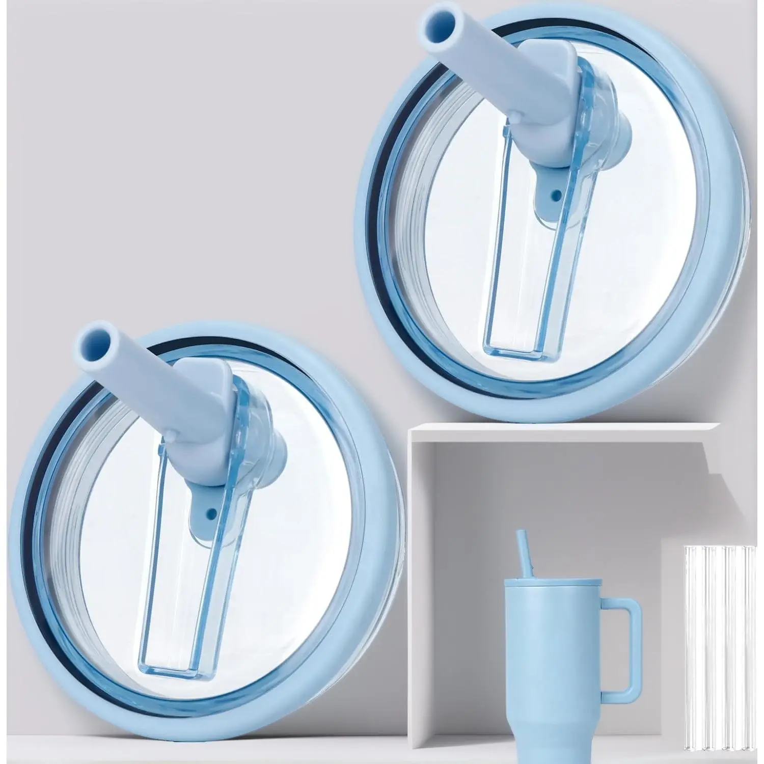 2-Pack 40oz HydroJug Traveler Flip Lid Plastic Cap – Leak-Resistant Replacement Cap with 4 Straws, BPA-Free Dishwasher-Safe Tumbler Accessory for Hydro Jug (Blue)