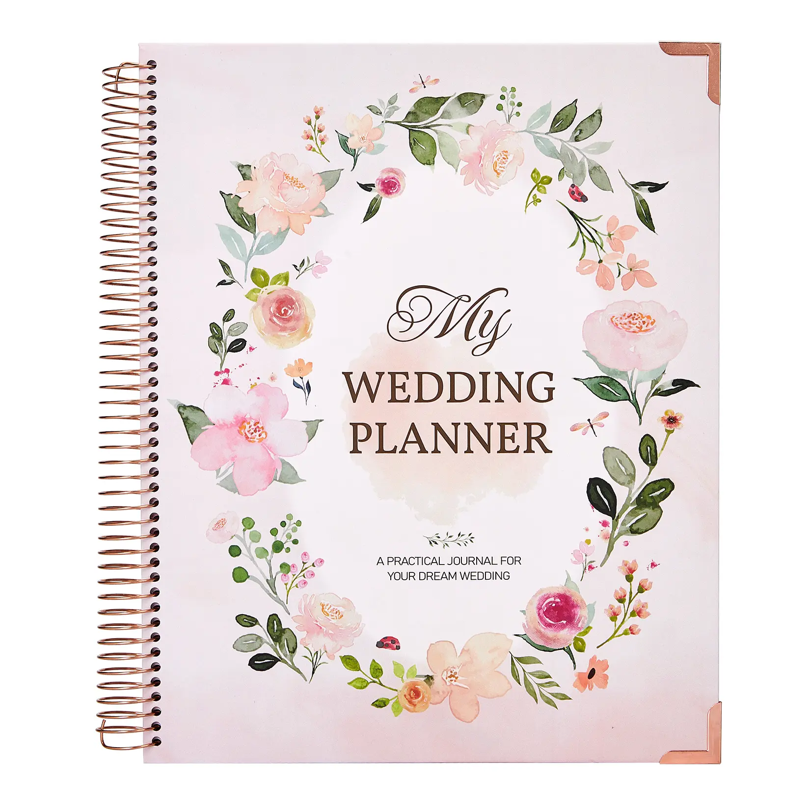 Floral Wreath Wedding Planner Notebook - 176 Pages A4 Organizer - Spiral Bound with Dividers & Stickers