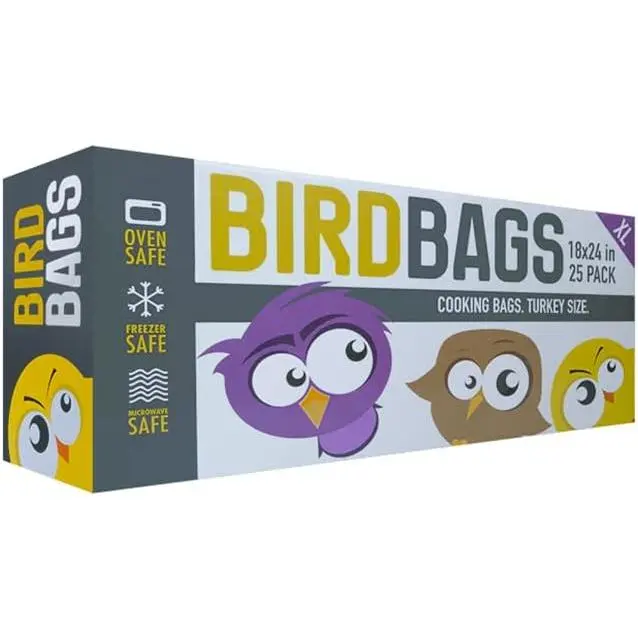 BirdBags Turkey Bags, 18” x 24” 25 Pack,  & EU-Approved, Freezer Safe, Oven Safe,  Heat-Safe 450*F Cooking Bags for Oven & Turkey Brining, Heavy Duty Oven Bags for Turkey