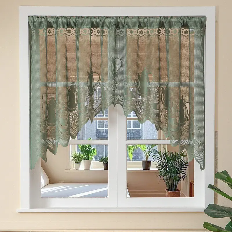 French Lace Coffee Curtain, Arc Partition Curtain, No Drilling Short Curtain, Elegant Bedroom Half Curtain, Easy Installation, Ideal for Living Room and Bedroom Decor