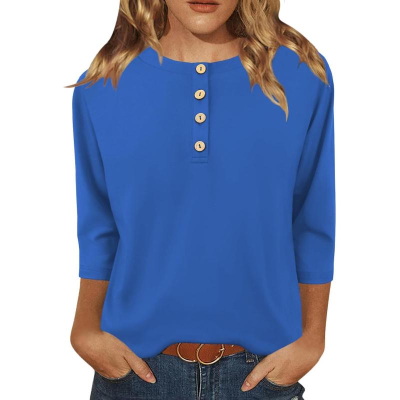 Womens Tops Casual 3/4 Sleeve Shirts Crew Neck Loose Casual Blouses Floral Print Tshirts