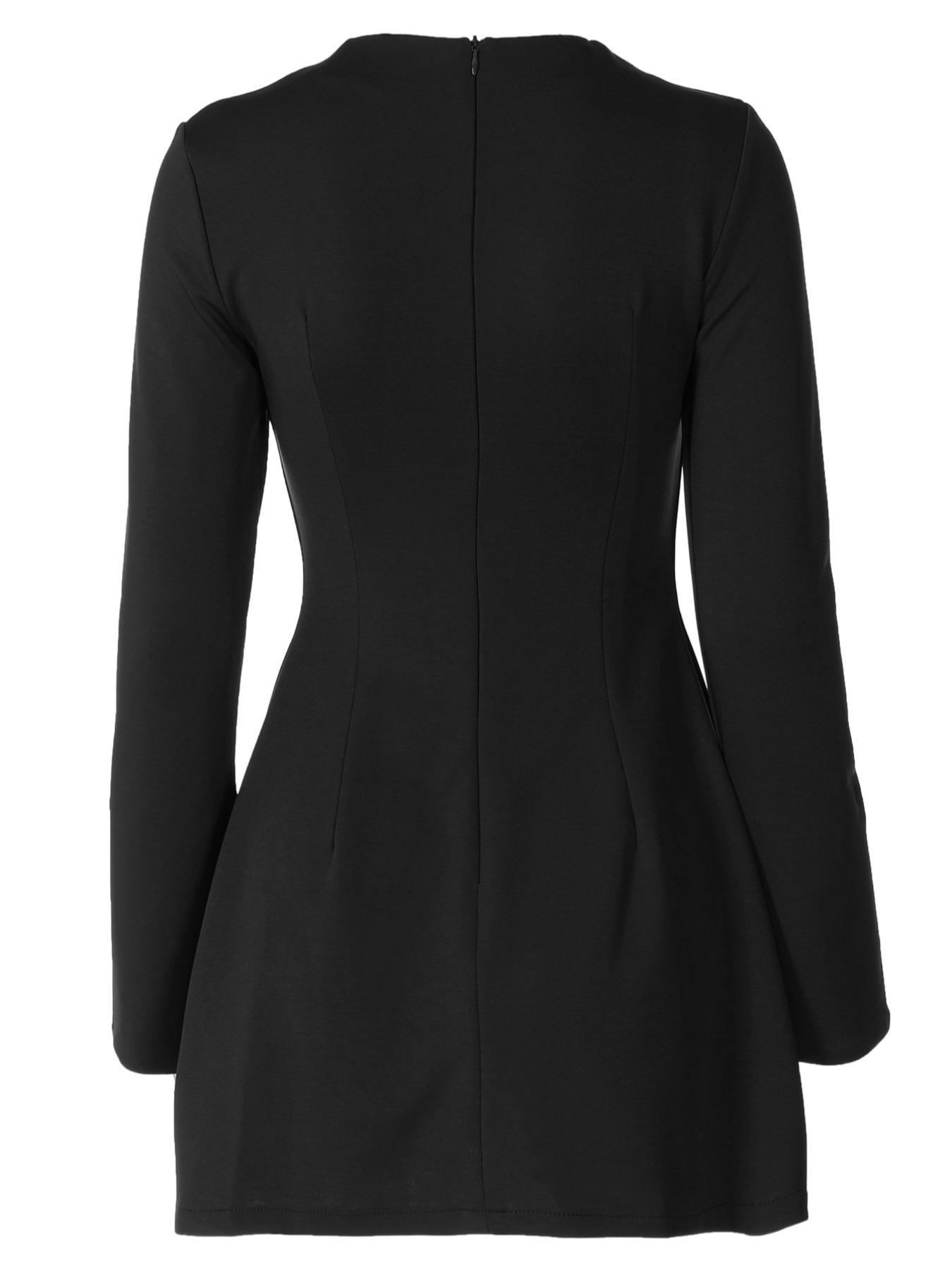 Women's Plain Split Flounce Sleeve Flap Detail A Line Dress, Elegant Chic Long Sleeve Stand Collar Short Dress for Party Holiday Wedding Guest, Ladies Spring & Fall Clothes