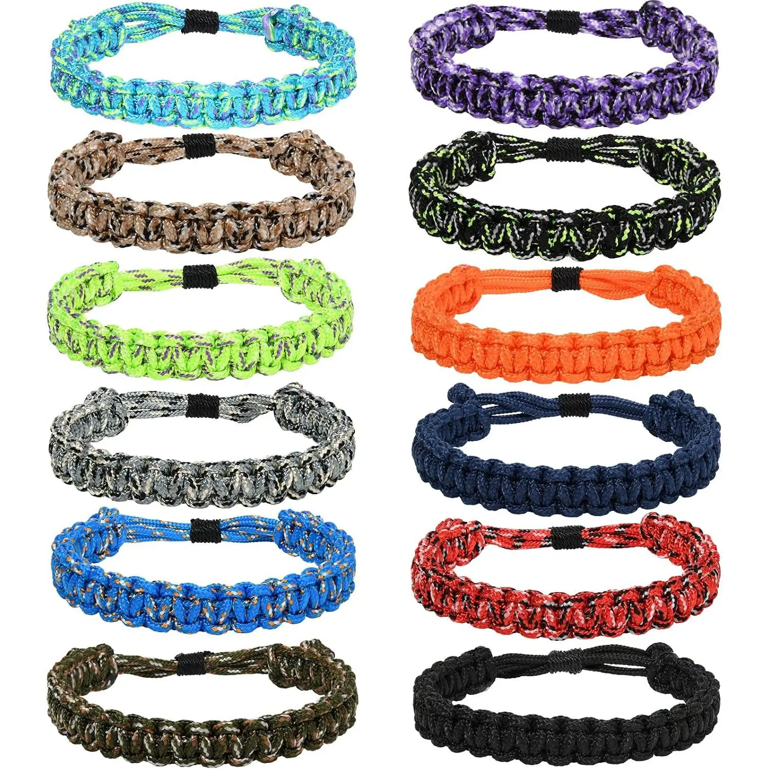 12 count Paracord Bracelets for Men Boys   Bracelet Teen Adjustable Friendship Braided Bracelets Outdoor Camping Climbing