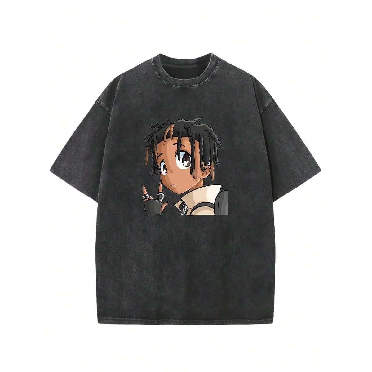 Cartoon Dread Rap Character Portrait Graphic Washed Men T-Shirt Y2K Hip Hop Streetwear Loose Tee